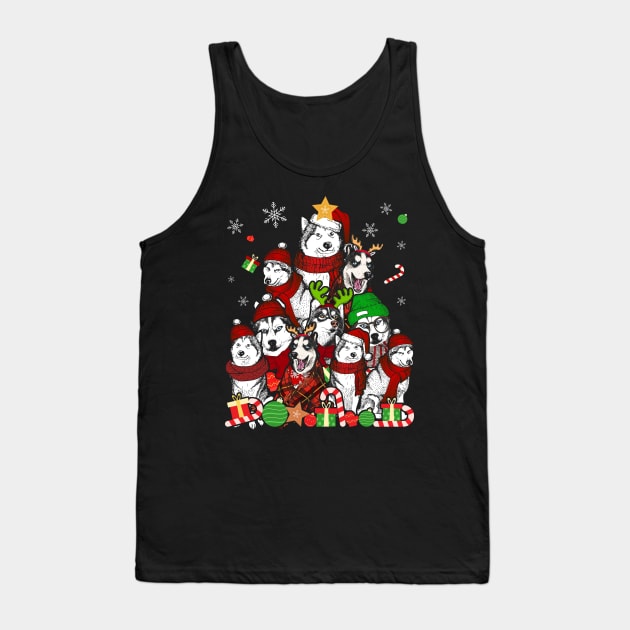 Siberian Husky Santa Christmas Tree Lights Xmas Boys Dog Tank Top by webster